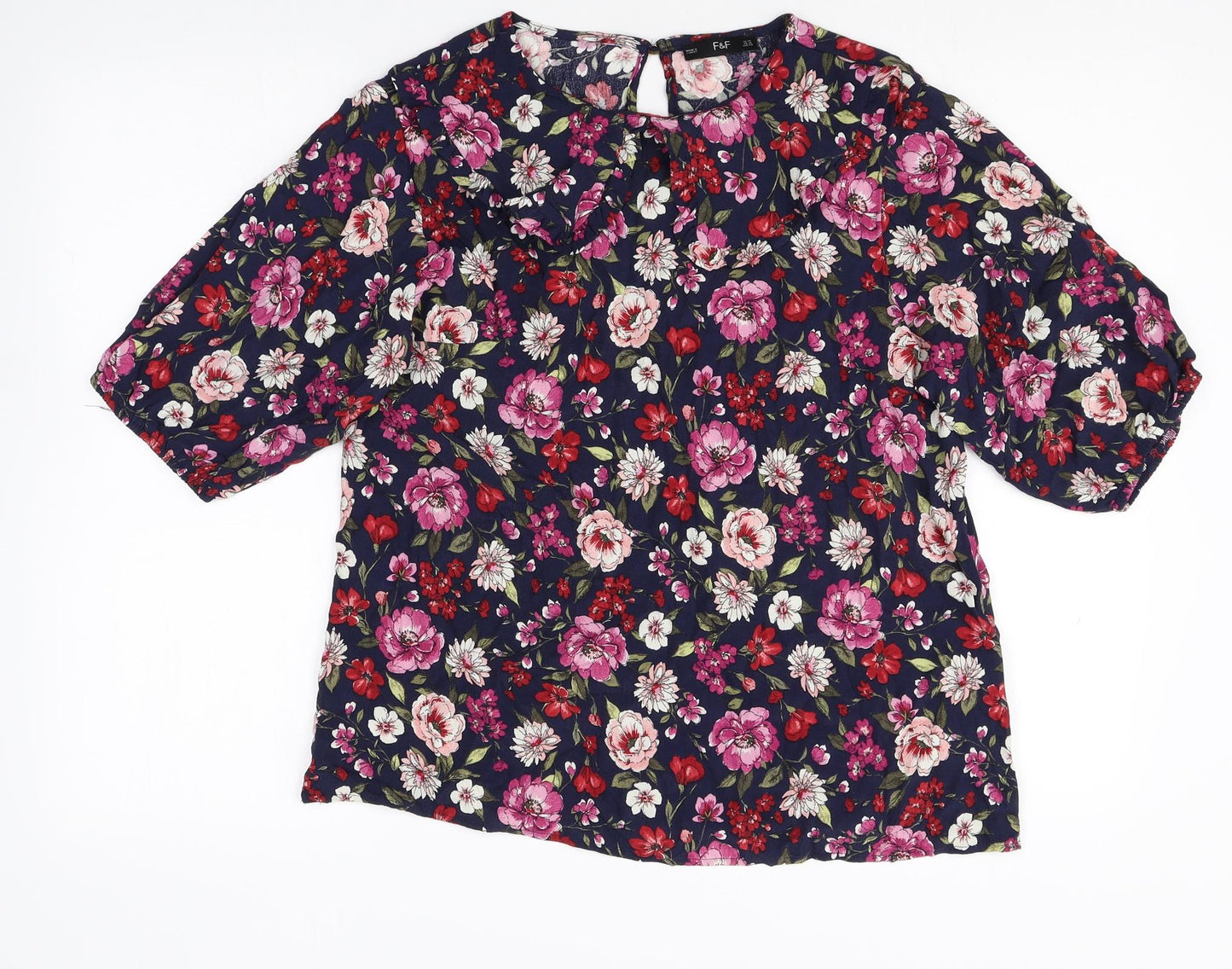 F&F Womens Multicoloured Floral Polyester Basic Blouse Size 14 Round Neck