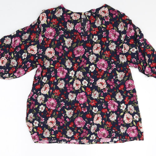 F&F Womens Multicoloured Floral Polyester Basic Blouse Size 14 Round Neck