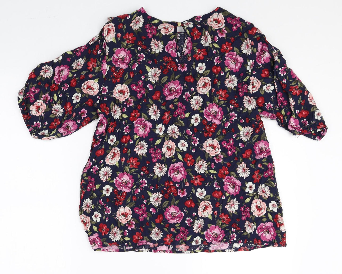 F&F Womens Multicoloured Floral Polyester Basic Blouse Size 14 Round Neck
