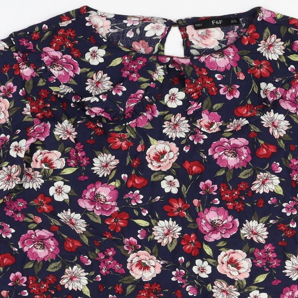 F&F Womens Multicoloured Floral Polyester Basic Blouse Size 14 Round Neck