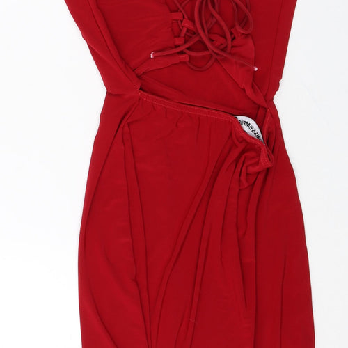 MissyEmpire Womens Red Polyester Bodycon Size 10 Off the Shoulder Lace Up