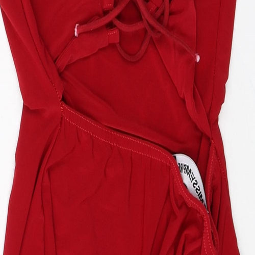 MissyEmpire Womens Red Polyester Bodycon Size 10 Off the Shoulder Lace Up