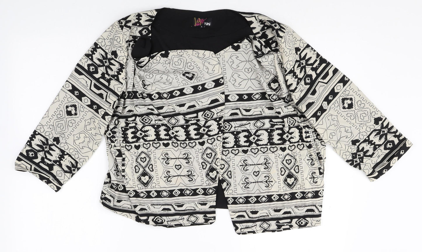 Yumi Womens Multicoloured V-Neck Geometric Polyester Cardigan Jumper Size L