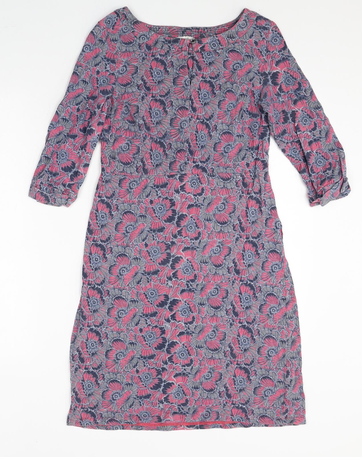 White Stuff Womens Purple Floral 100% Cotton A-Line Size 8 Boat Neck Pullover