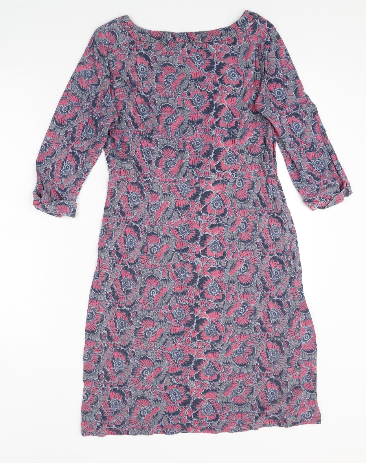 White Stuff Womens Purple Floral 100% Cotton A-Line Size 8 Boat Neck Pullover