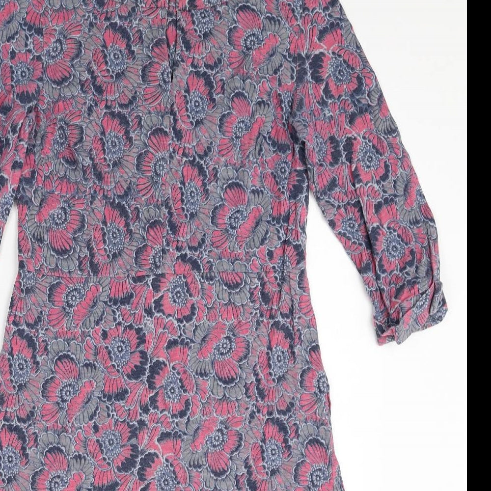 White Stuff Womens Purple Floral 100% Cotton A-Line Size 8 Boat Neck Pullover