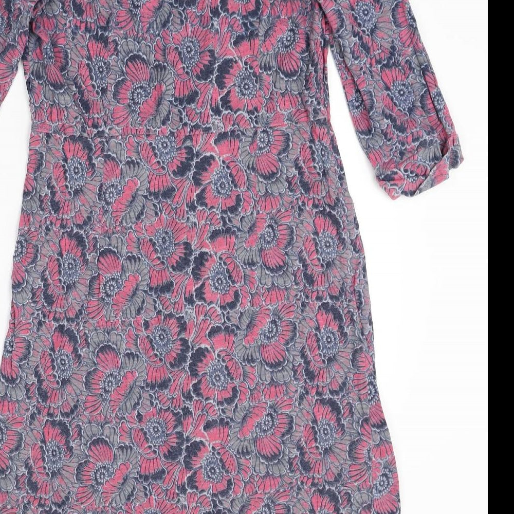 White Stuff Womens Purple Floral 100% Cotton A-Line Size 8 Boat Neck Pullover