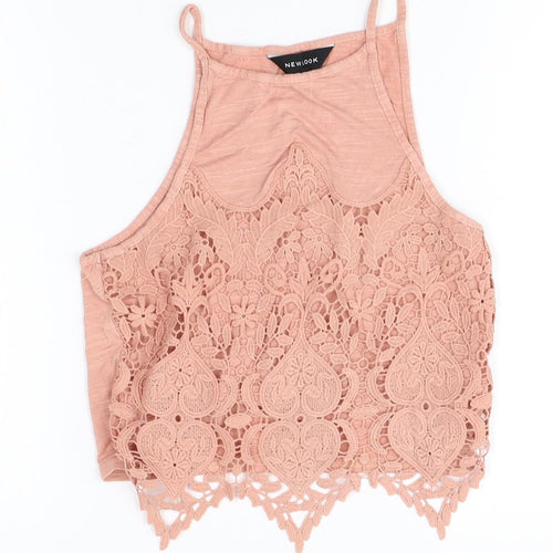New Look Womens Pink Viscose Camisole Tank Size 6 Round Neck - Lace Front