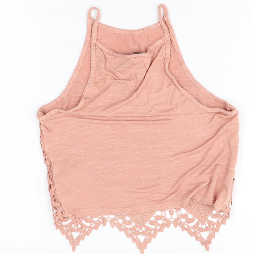 New Look Womens Pink Viscose Camisole Tank Size 6 Round Neck - Lace Front