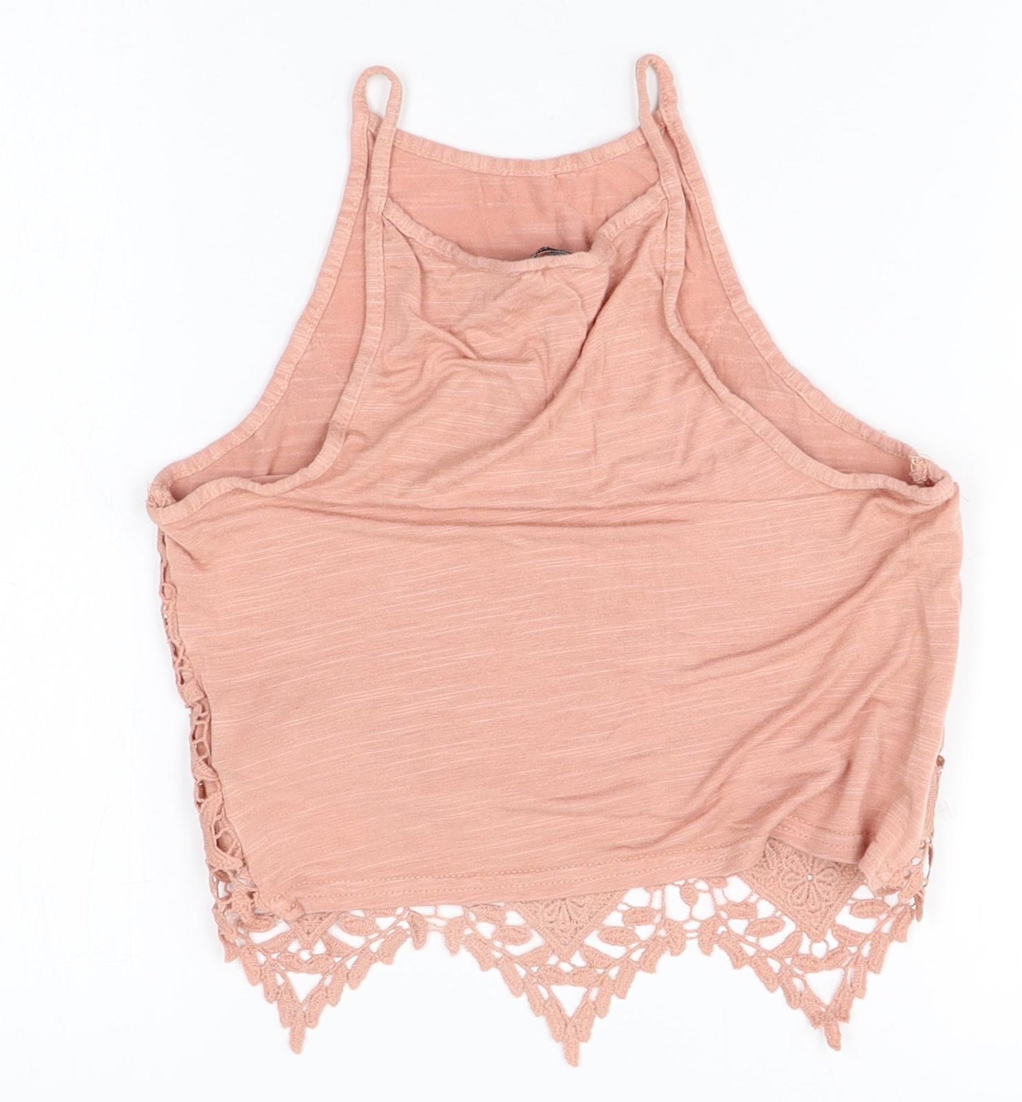 New Look Womens Pink Viscose Camisole Tank Size 6 Round Neck - Lace Front