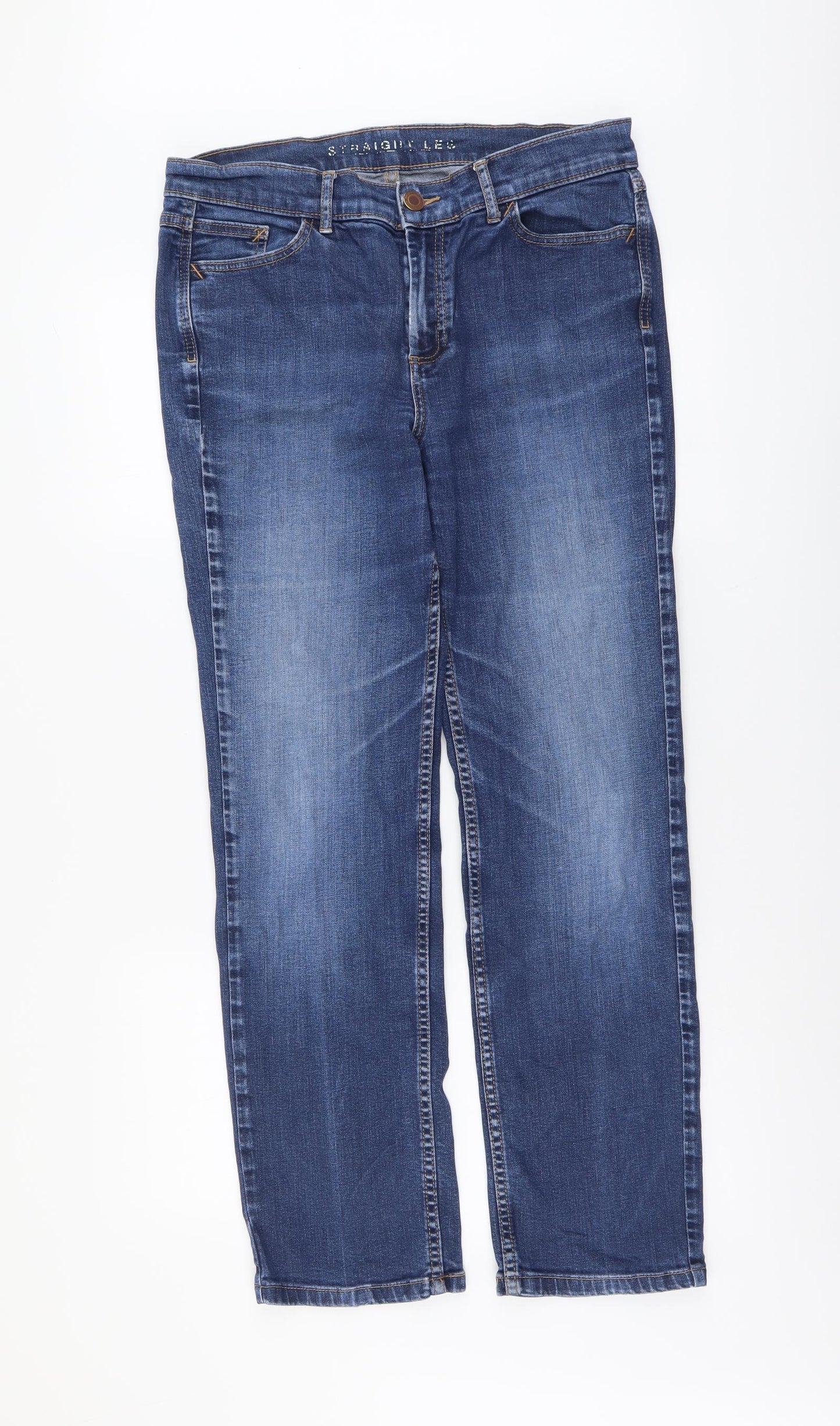 Marks and Spencer Womens Blue Cotton Straight Jeans Size 14 L29 in Regular Button