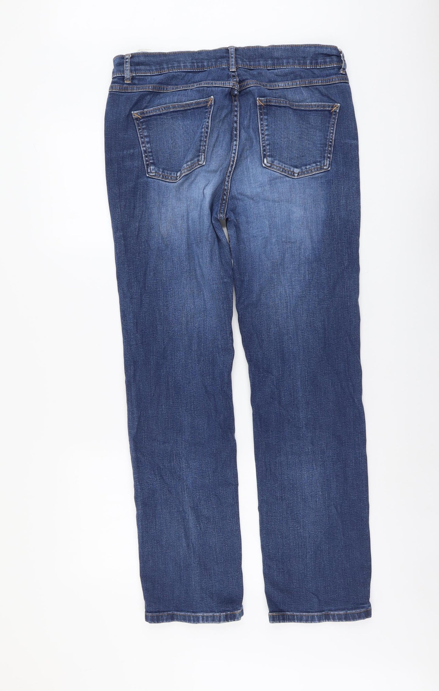 Marks and Spencer Womens Blue Cotton Straight Jeans Size 14 L29 in Regular Button