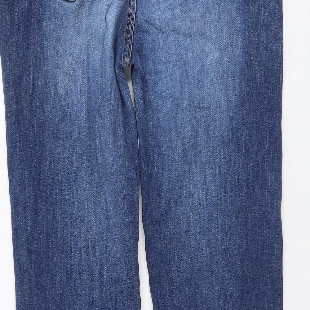 Marks and Spencer Womens Blue Cotton Straight Jeans Size 14 L29 in Regular Button