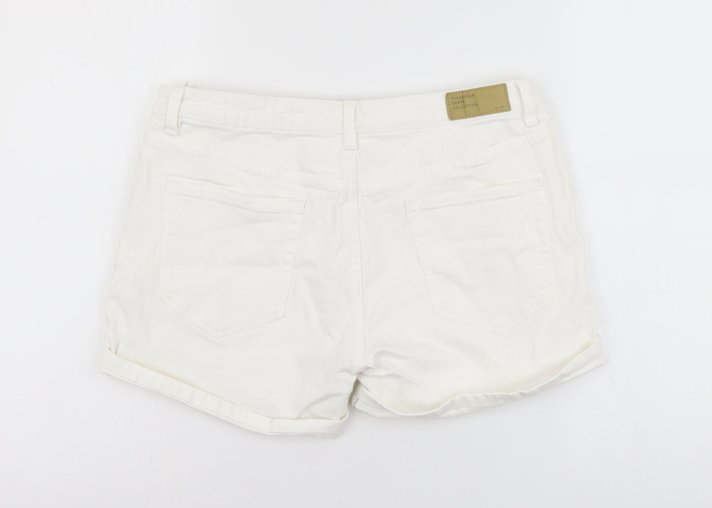 Pull&Bear Womens White Cotton Hot Pants Shorts Size 14 L4 in Regular Button