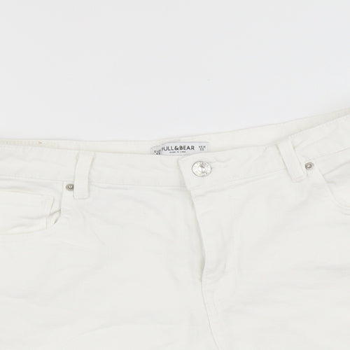 Pull&Bear Womens White Cotton Hot Pants Shorts Size 14 L4 in Regular Button