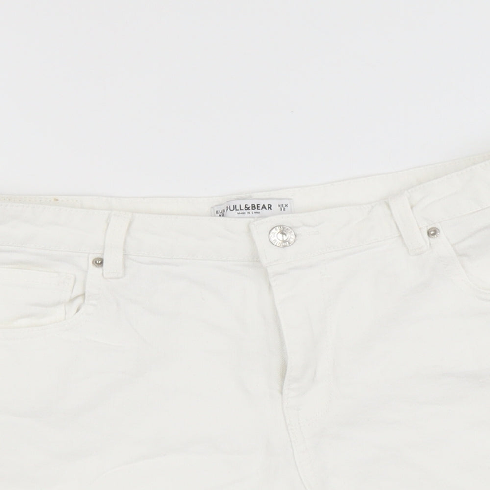 Pull&Bear Womens White Cotton Hot Pants Shorts Size 14 L4 in Regular Button