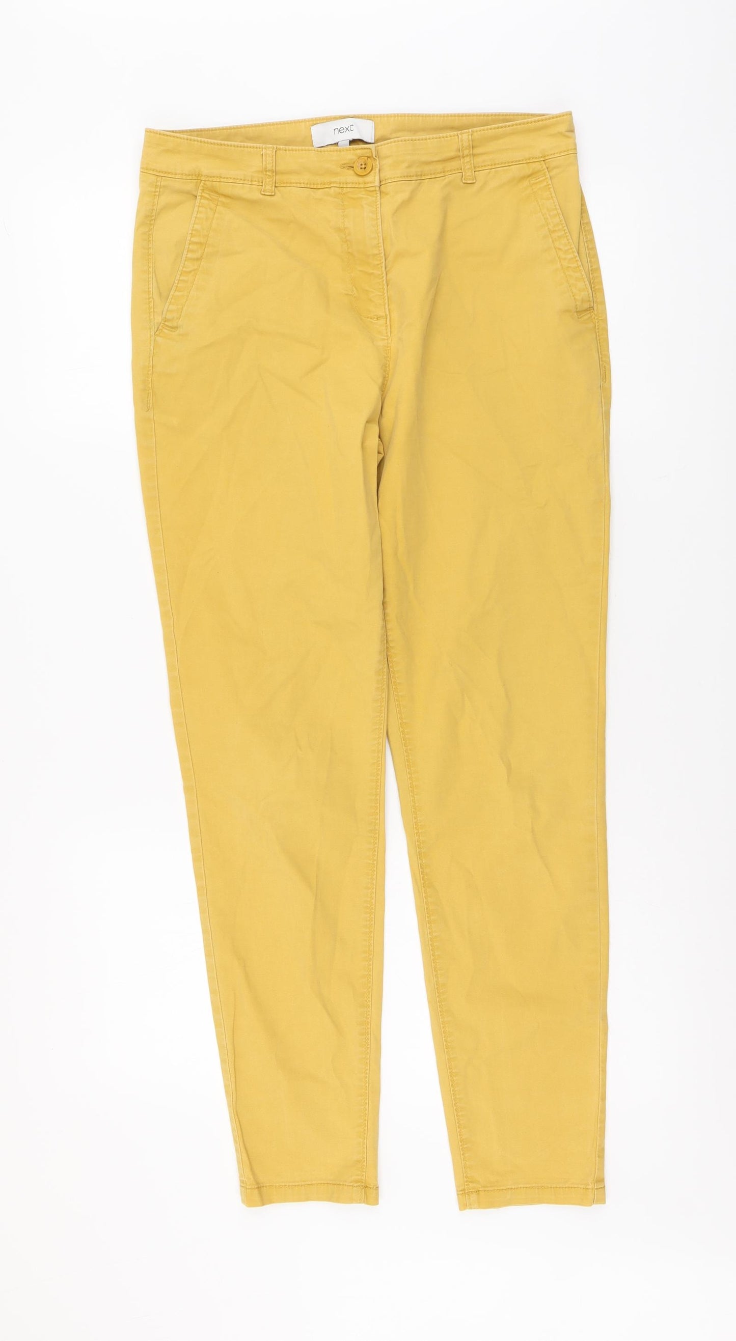 NEXT Womens Yellow Cotton Trousers Size 10 L28 in Regular Button