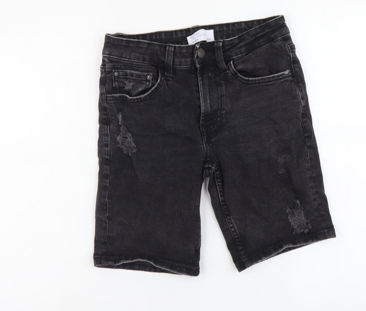 Bershka Womens Black Cotton Skimmer Shorts Size XS L8 in Regular Button - Distressed