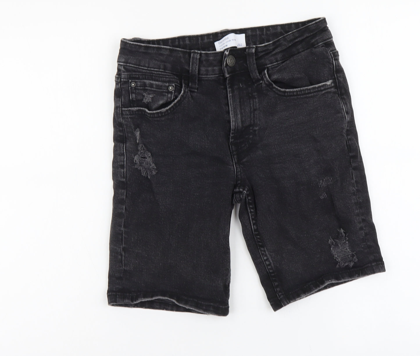 Bershka Womens Black Cotton Skimmer Shorts Size XS L8 in Regular Button - Distressed