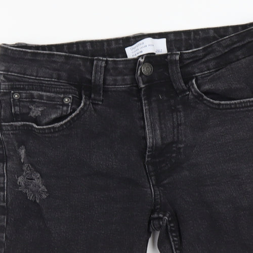 Bershka Womens Black Cotton Skimmer Shorts Size XS L8 in Regular Button - Distressed