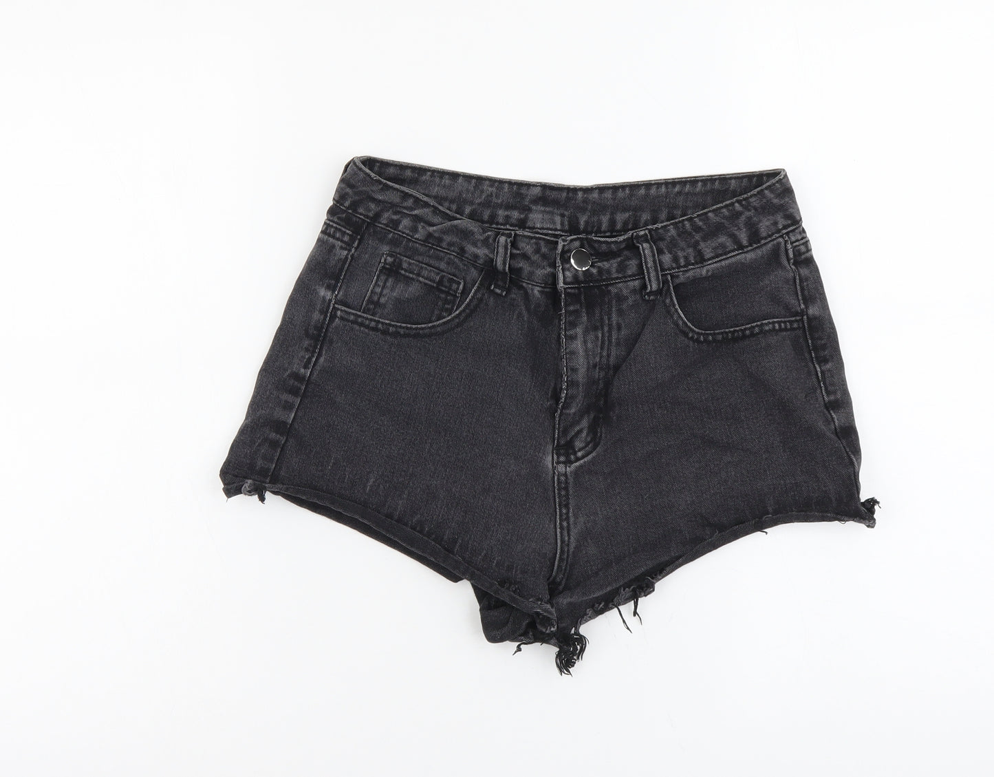 SheIn Womens Black Cotton Cut-Off Shorts Size M L3 in Regular Button