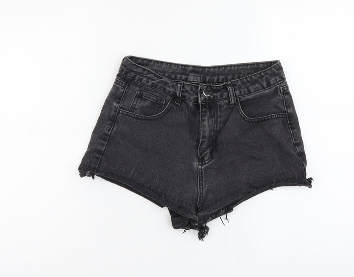 SheIn Womens Black Cotton Cut-Off Shorts Size M L3 in Regular Button