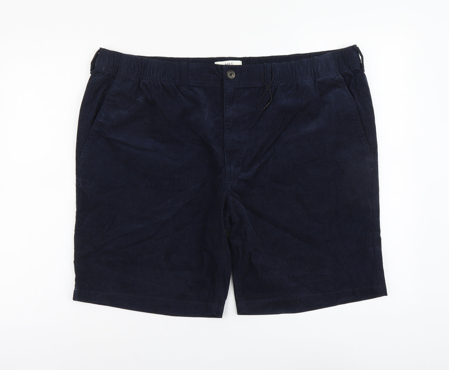 Marks and Spencer Womens Blue Cotton Chino Shorts Size 2XL L9 in Regular Button