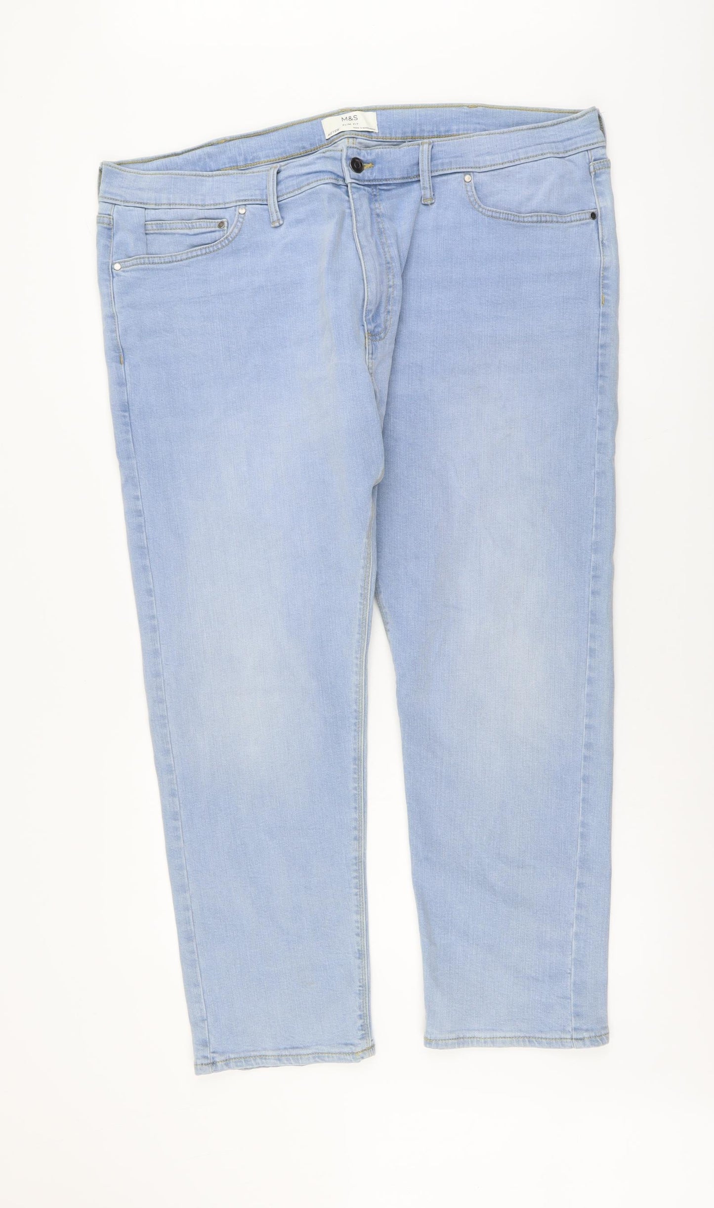 Marks and Spencer Mens Blue Cotton Straight Jeans Size 42 in L29 in Slim Button
