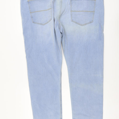 Marks and Spencer Mens Blue Cotton Straight Jeans Size 42 in L29 in Slim Button