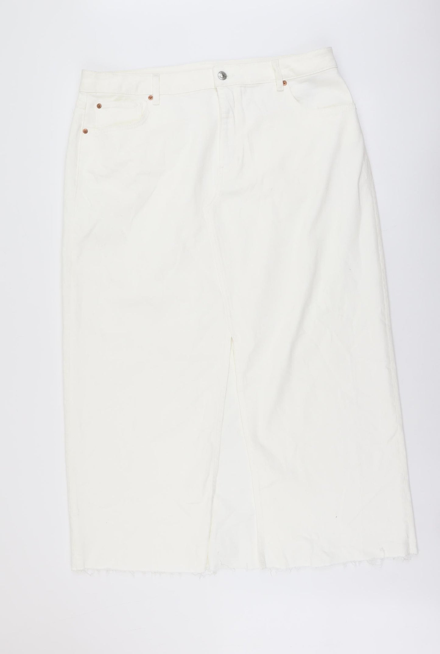 Marks and Spencer Womens Ivory Cotton Straight & Pencil Skirt Size 20 Button