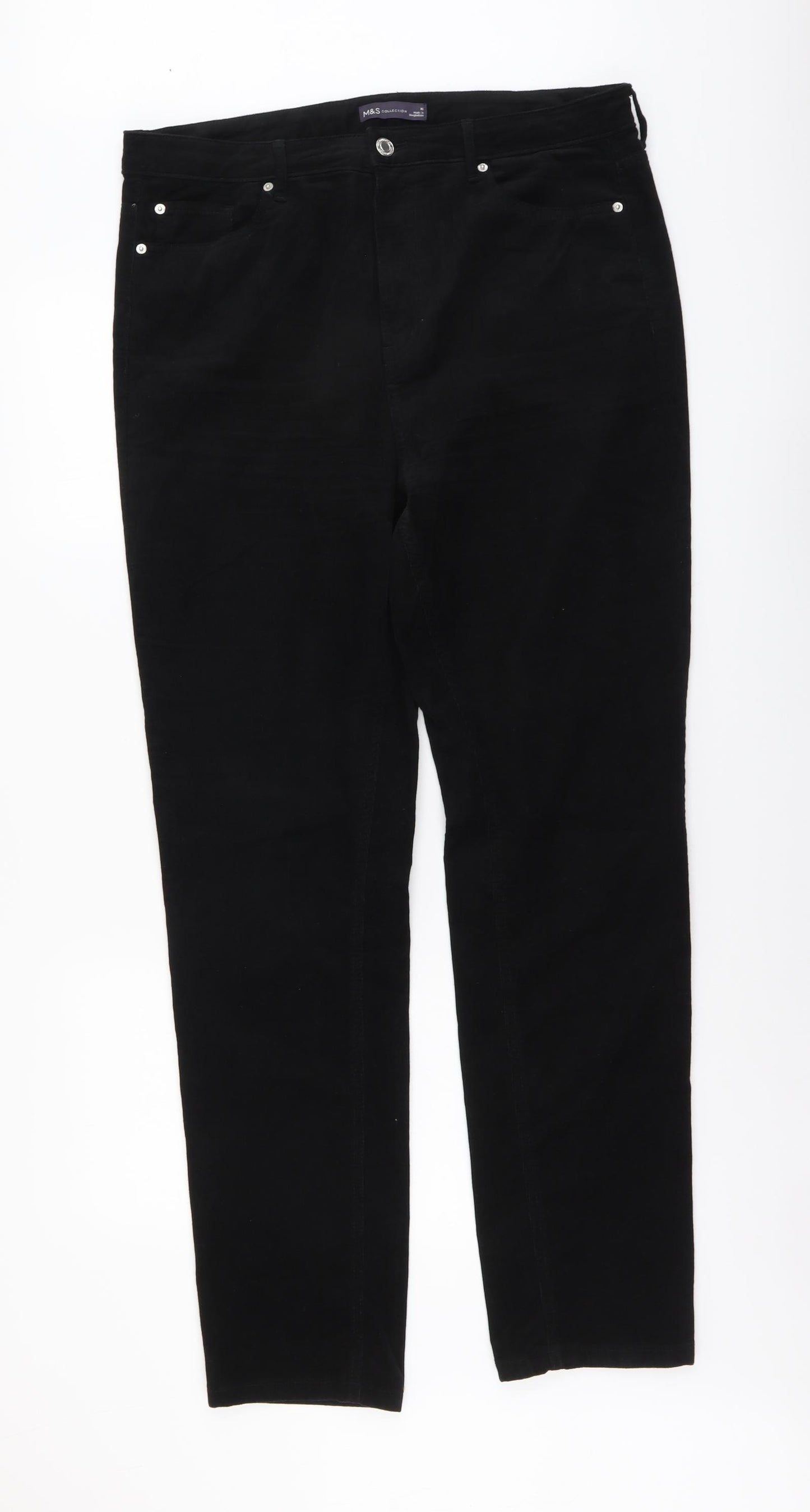 Marks and Spencer Womens Black Cotton Trousers Size 16 L32 in Regular Button
