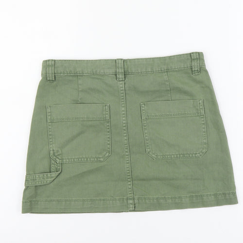 Marks and Spencer Girls Green Cotton Mini Skirt Size 12-13 Years Regular Button