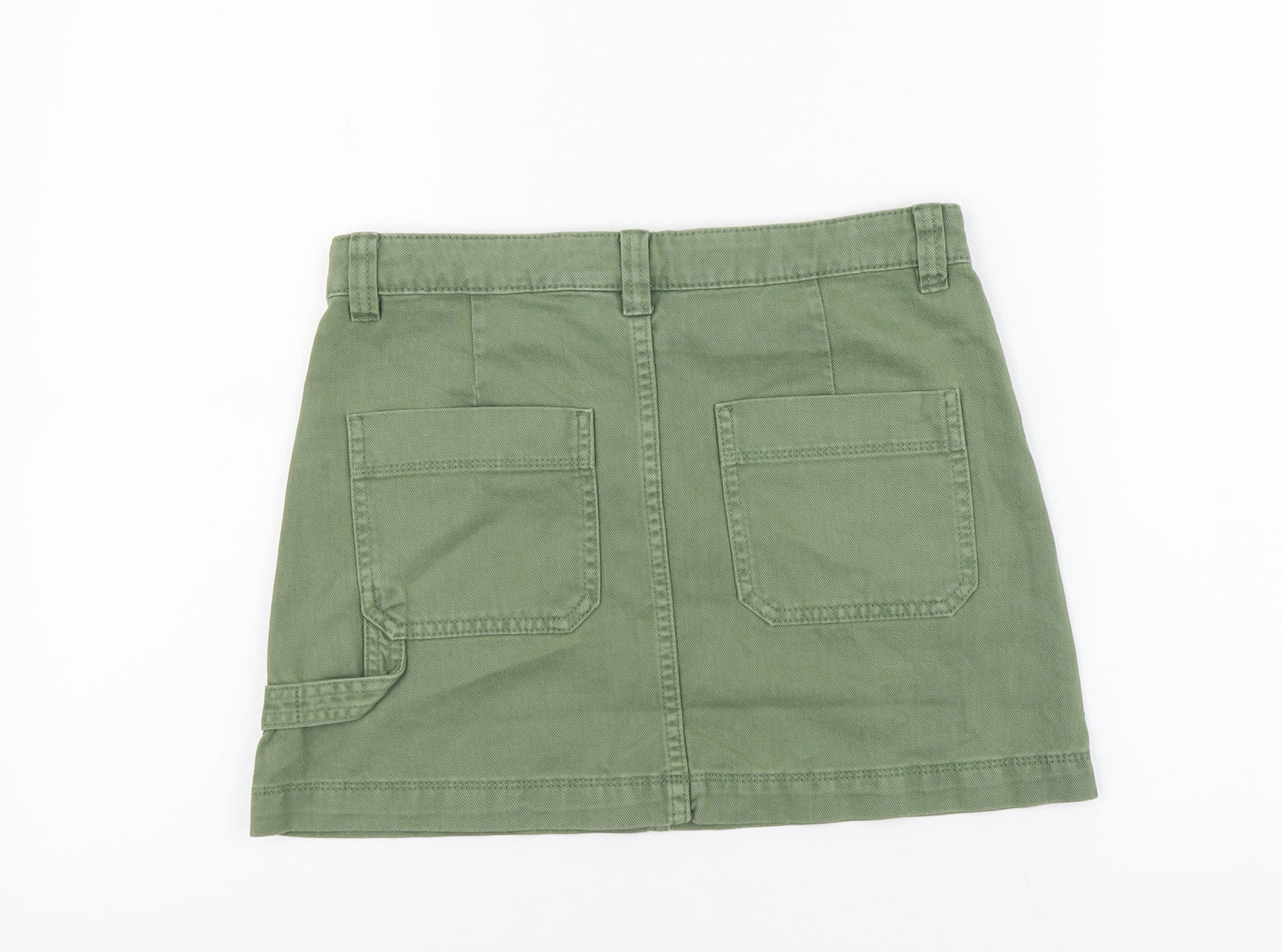 Marks and Spencer Girls Green Cotton Mini Skirt Size 12-13 Years Regular Button