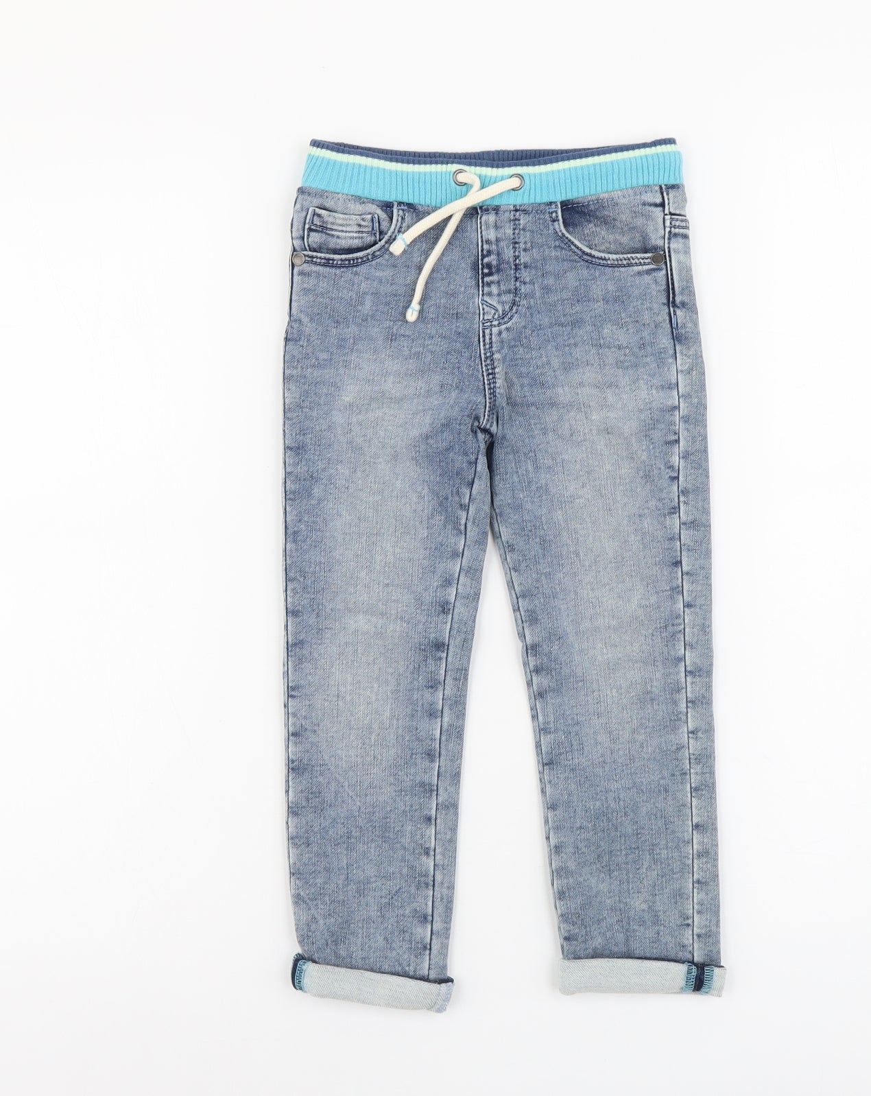 Marks and Spencer Boys Blue Cotton Straight Jeans Size 4-5 Years Regular Drawstring