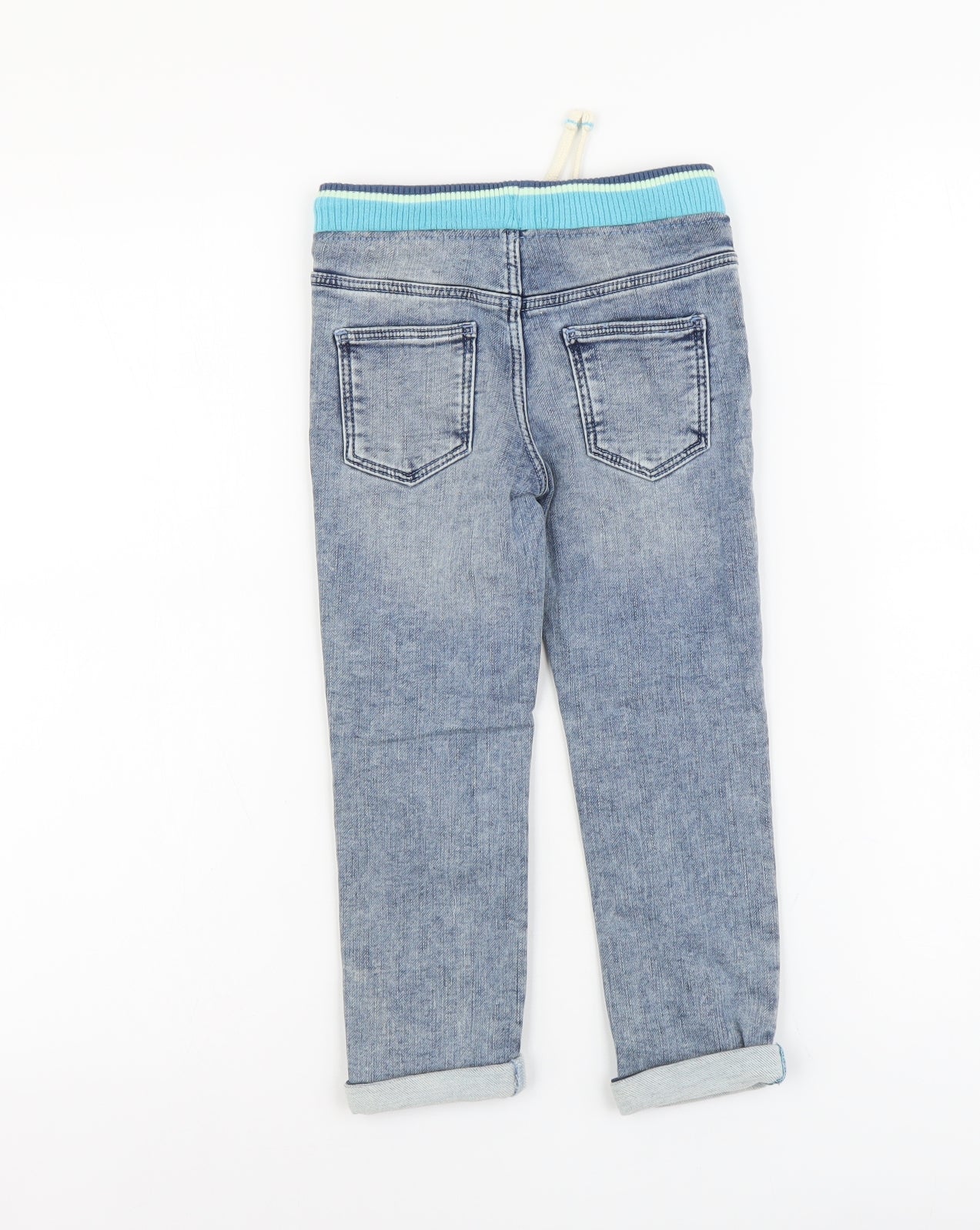 Marks and Spencer Boys Blue Cotton Straight Jeans Size 4-5 Years Regular Drawstring