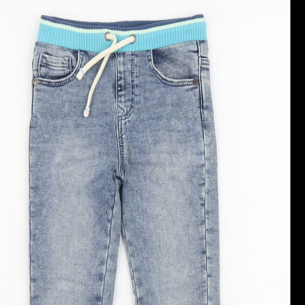 Marks and Spencer Boys Blue Cotton Straight Jeans Size 4-5 Years Regular Drawstring