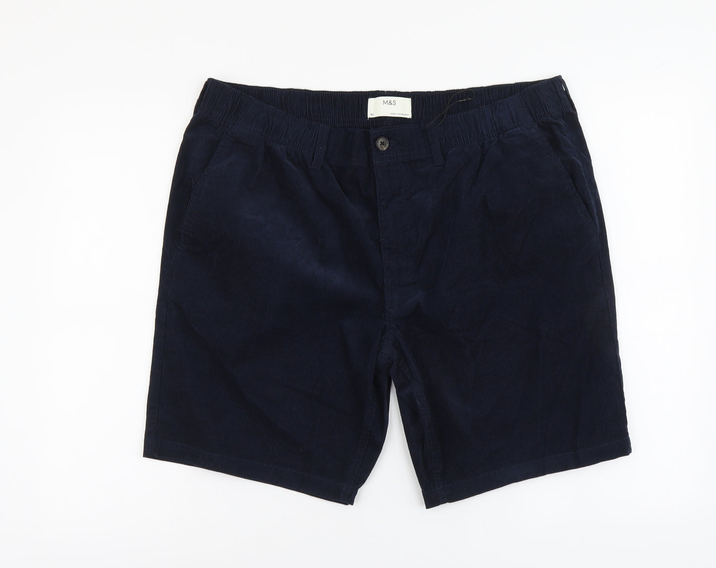 Marks and Spencer Mens Blue Cotton Chino Shorts Size XL L9 in Regular Button