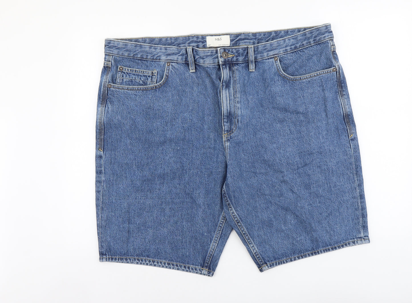 Marks and Spencer Mens Blue Cotton Biker Shorts Size 44 in L10 in Regular Button