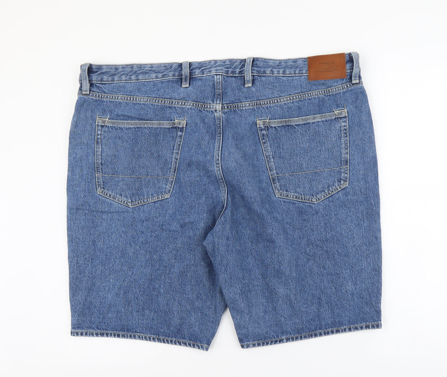 Marks and Spencer Mens Blue Cotton Biker Shorts Size 44 in L10 in Regular Button