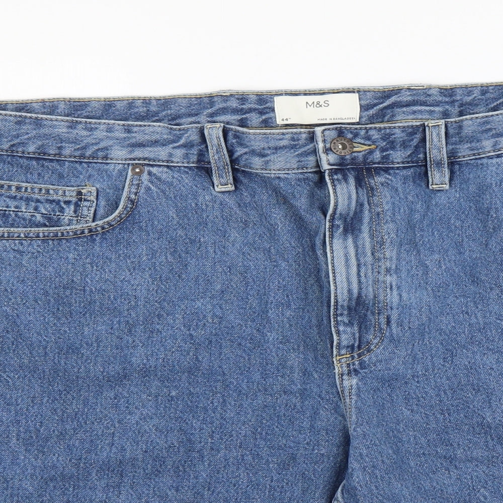 Marks and Spencer Mens Blue Cotton Biker Shorts Size 44 in L10 in Regular Button