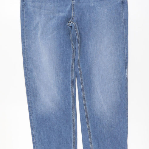 Marks and Spencer Womens Blue Cotton Straight Jeans Size 14 L28 in Regular Button