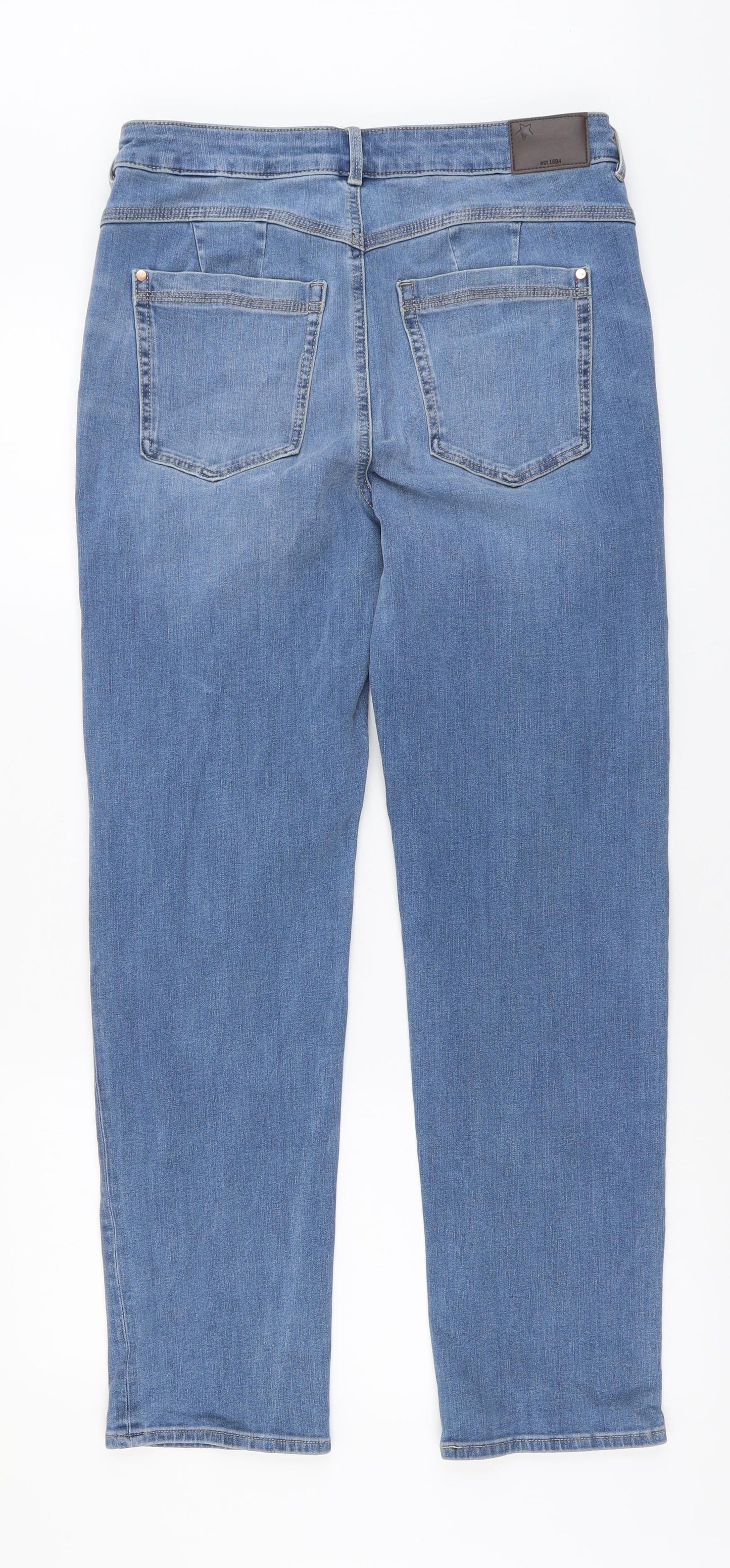 Marks and Spencer Womens Blue Cotton Straight Jeans Size 14 L28 in Regular Button