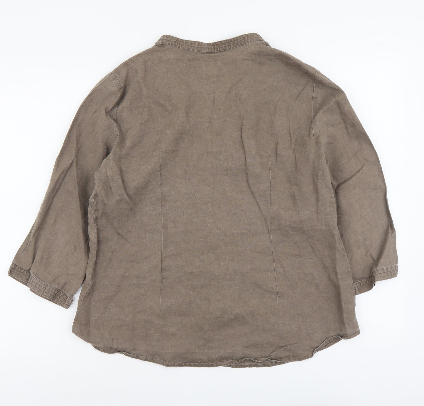 Marks and Spencer Womens Brown Linen Basic Button-Up Size 16 V-Neck
