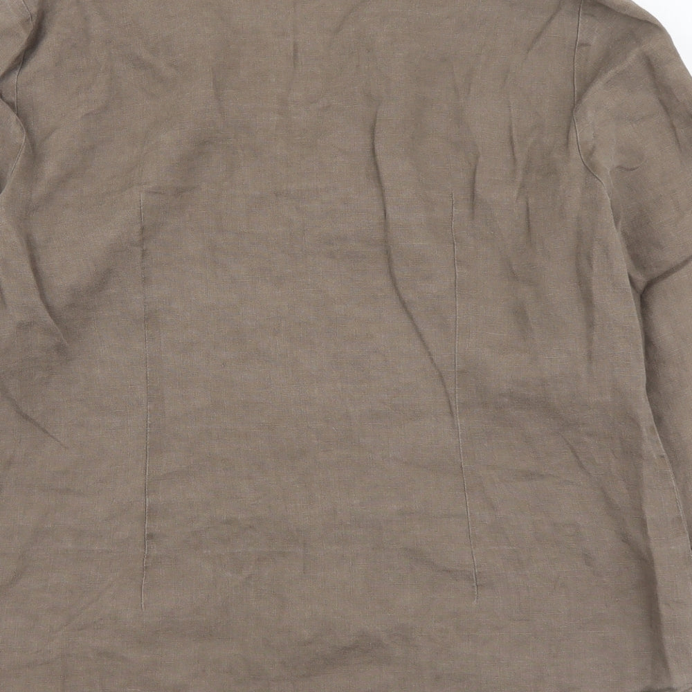 Marks and Spencer Womens Brown Linen Basic Button-Up Size 16 V-Neck