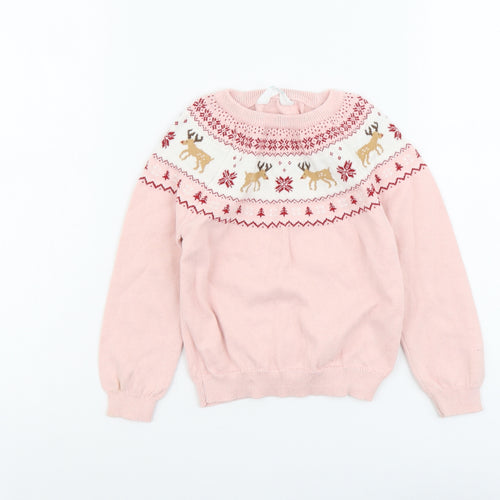 Primark Girls Pink Round Neck Cotton Pullover Jumper Size 5-6 Years Pullover - Christmas