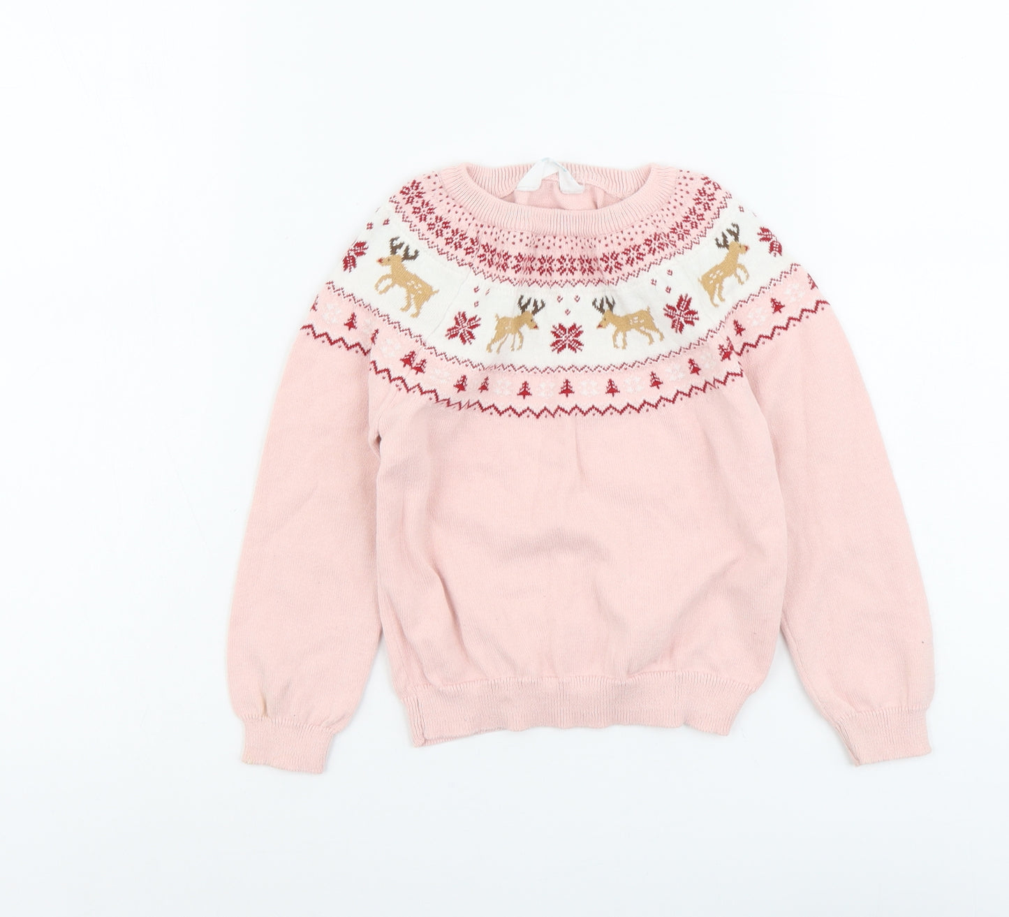 Primark Girls Pink Round Neck Cotton Pullover Jumper Size 5-6 Years Pullover - Christmas