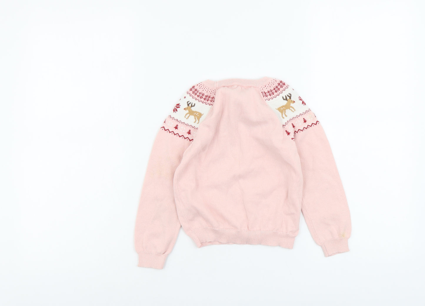 Primark Girls Pink Round Neck Cotton Pullover Jumper Size 5-6 Years Pullover - Christmas