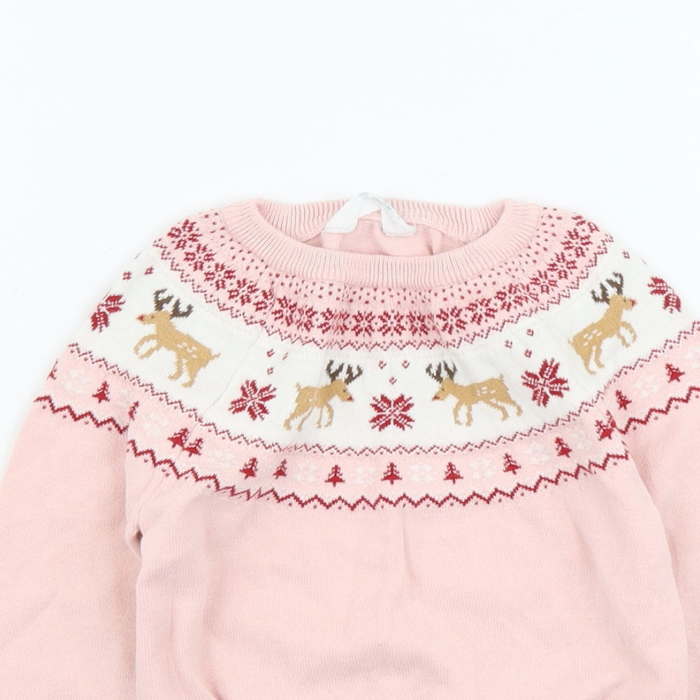 Primark Girls Pink Round Neck Cotton Pullover Jumper Size 5-6 Years Pullover - Christmas