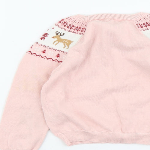 Primark Girls Pink Round Neck Cotton Pullover Jumper Size 5-6 Years Pullover - Christmas