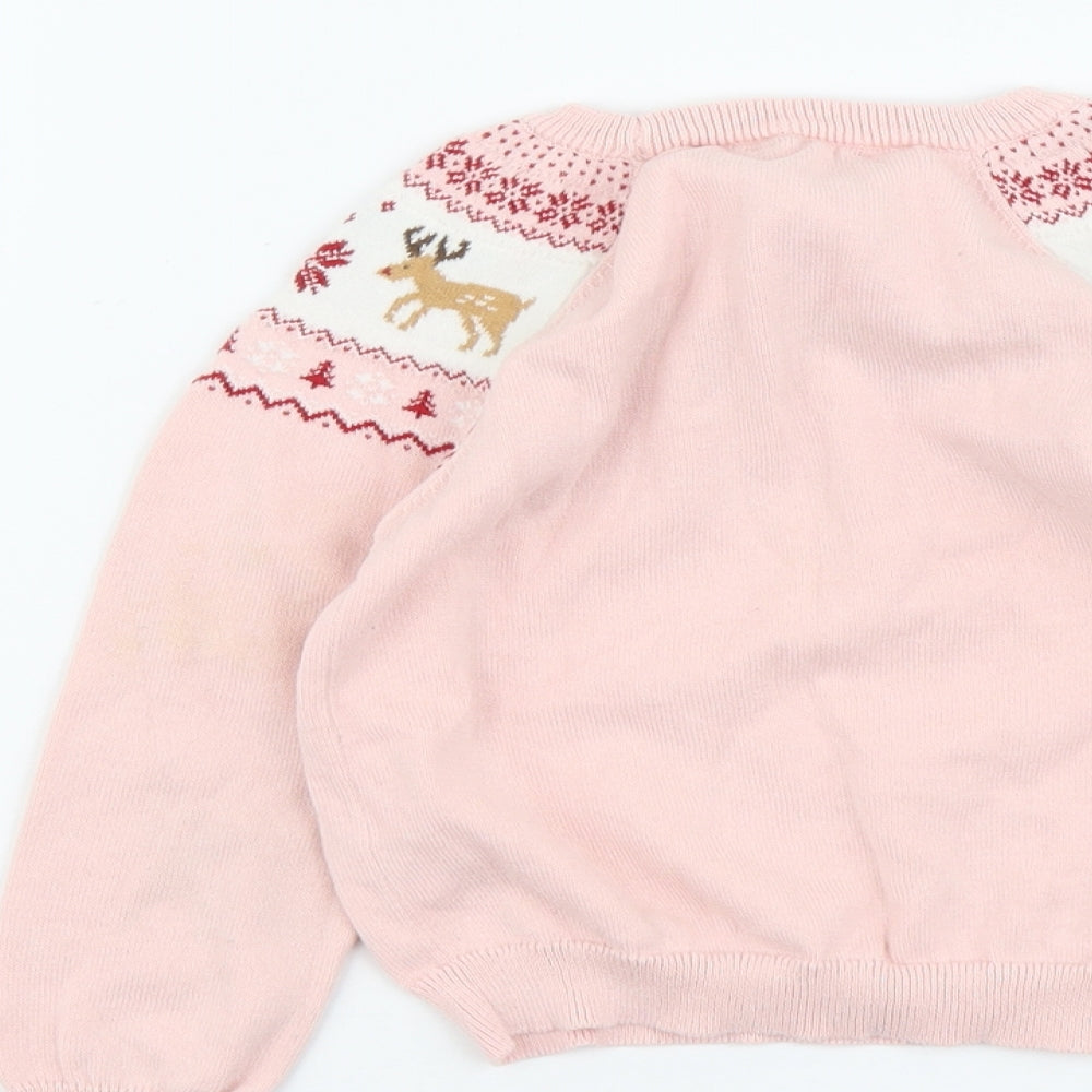 Primark Girls Pink Round Neck Cotton Pullover Jumper Size 5-6 Years Pullover - Christmas